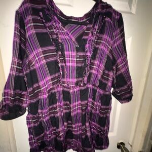 Torrid Purple and Black Plaid Blouse